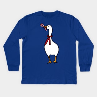 Christmas Gamer Goose with Candy Cane Kids Long Sleeve T-Shirt